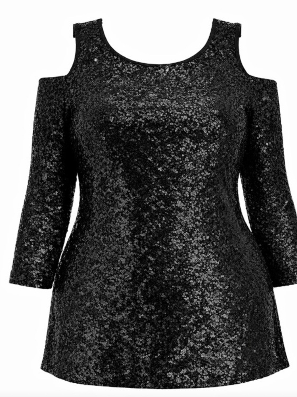 JM Collection 3X Black Sequin Cold Shoulder Top Tunic 3/4 Sleeve Plus Size NWT